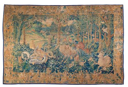 Tapisserie de Bruxelles en laine et soie,...